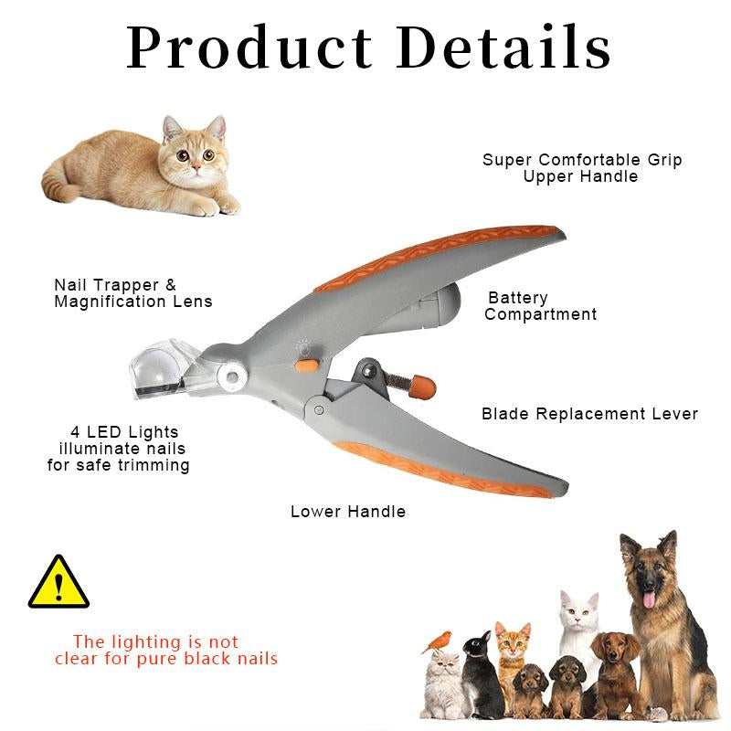 Illuminate Your Pet's Nail Care with the LED Light Pet Nail Clipper – Perfect for Cats & Dogs with 5X Magnification and Nail Trapper!