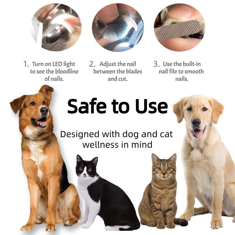 Illuminate Your Pet's Nail Care with the LED Light Pet Nail Clipper – Perfect for Cats & Dogs with 5X Magnification and Nail Trapper!